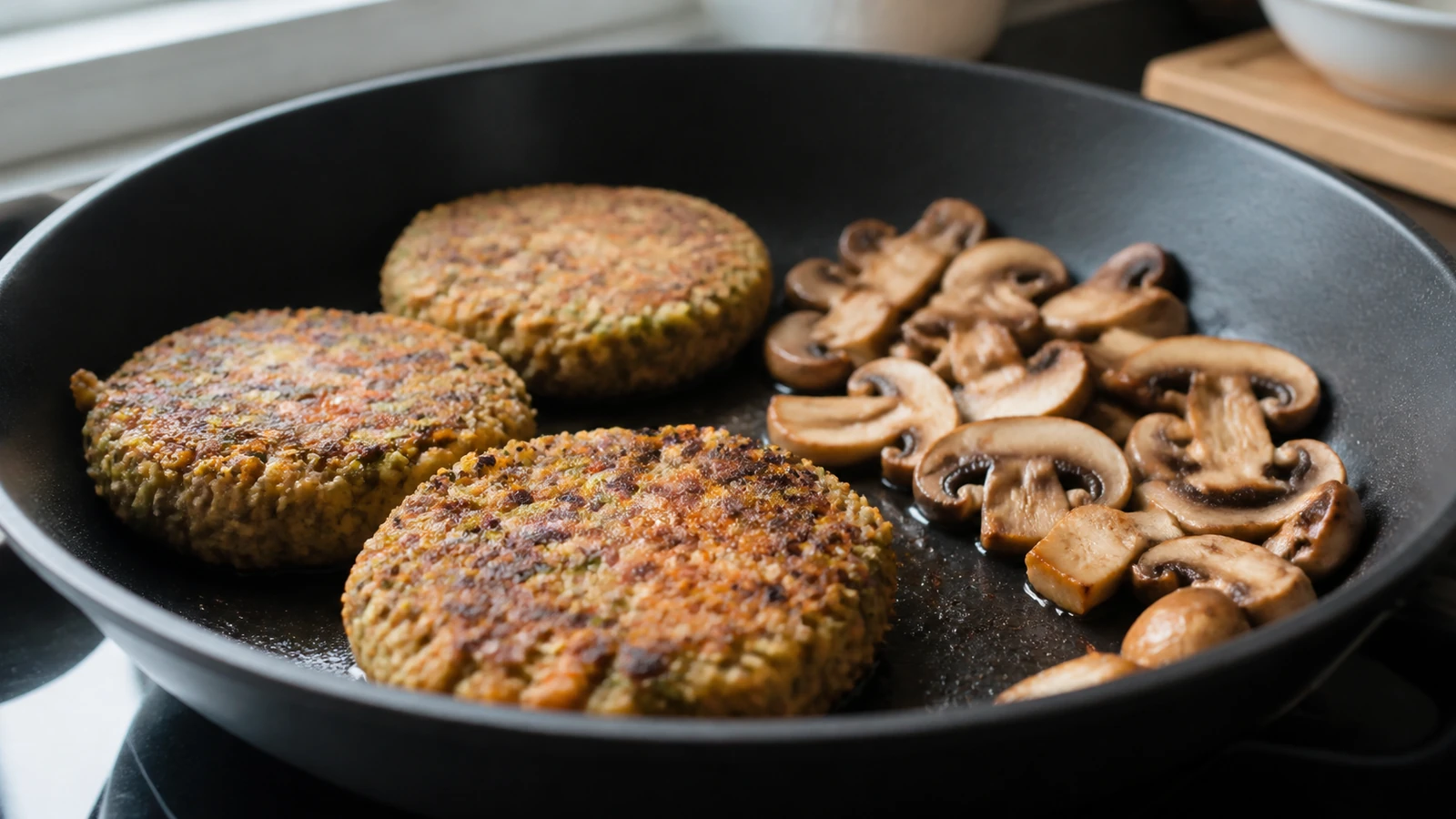 Cuisson de garnitures pour burger dans une cuisine maison